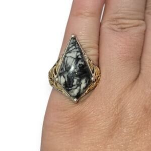 Black & White Dendritic Agate Sterling 925 Ring Chuck Clemency Viking Style